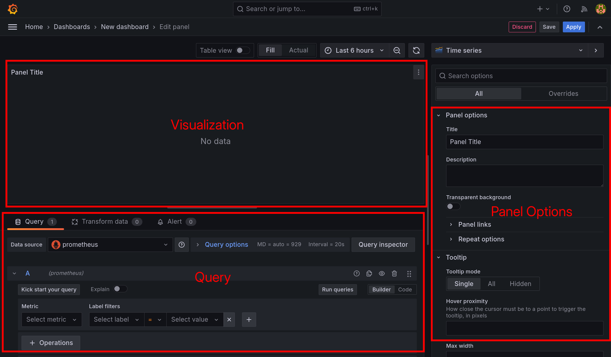 Grafana new panel edit view