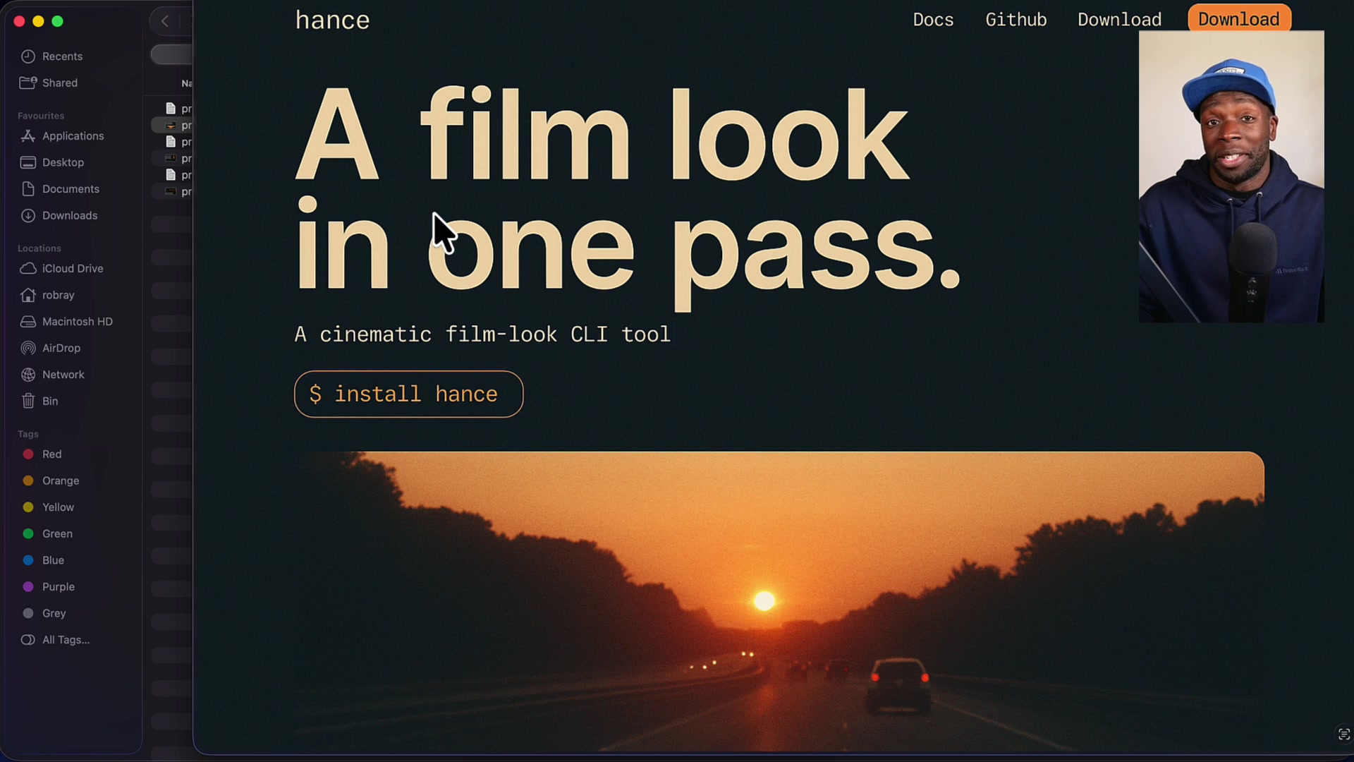 Probe A, a design concept featuring a bold headline and a scenic sunset image