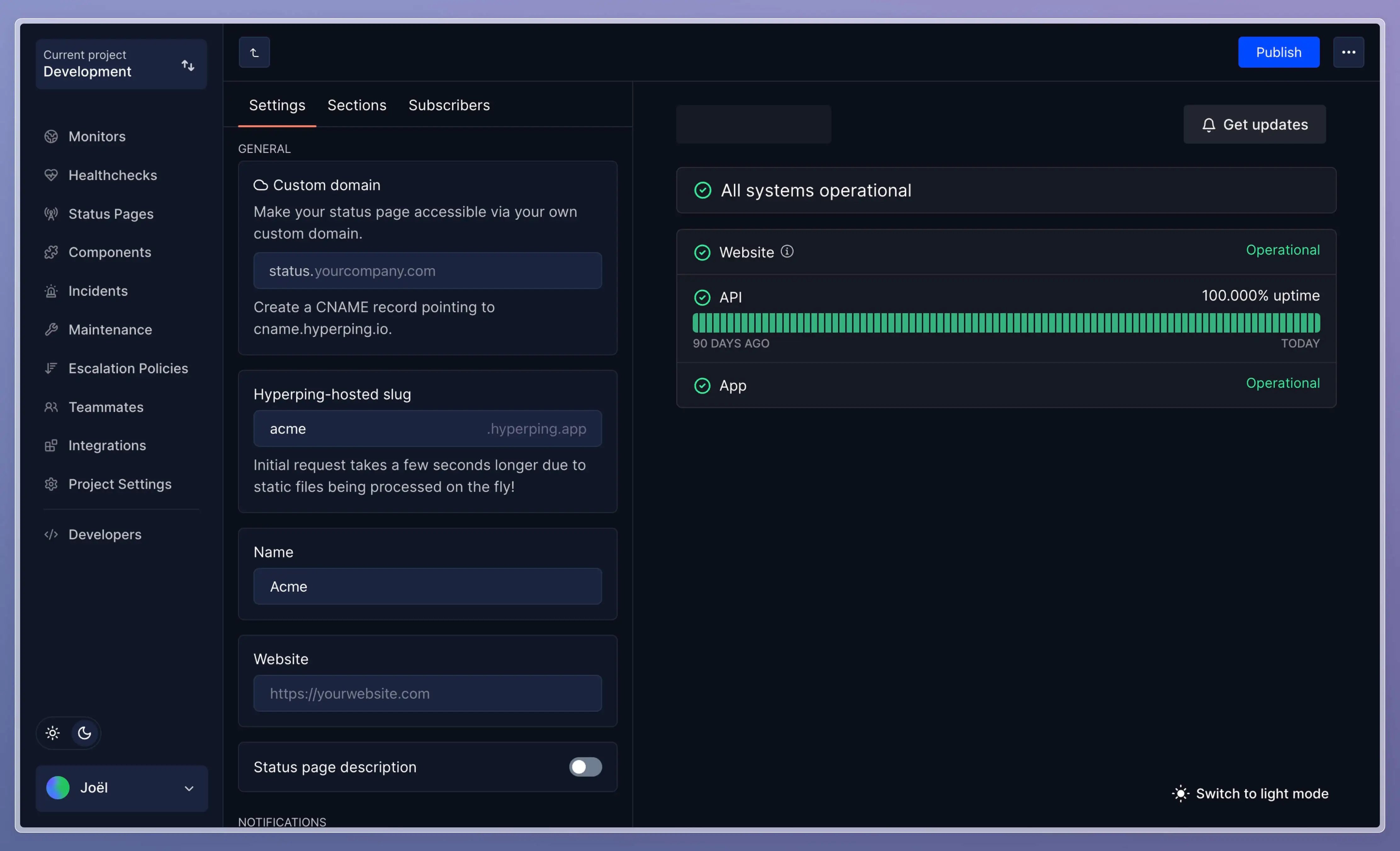 SCREENSHOT: Hyperping status page example