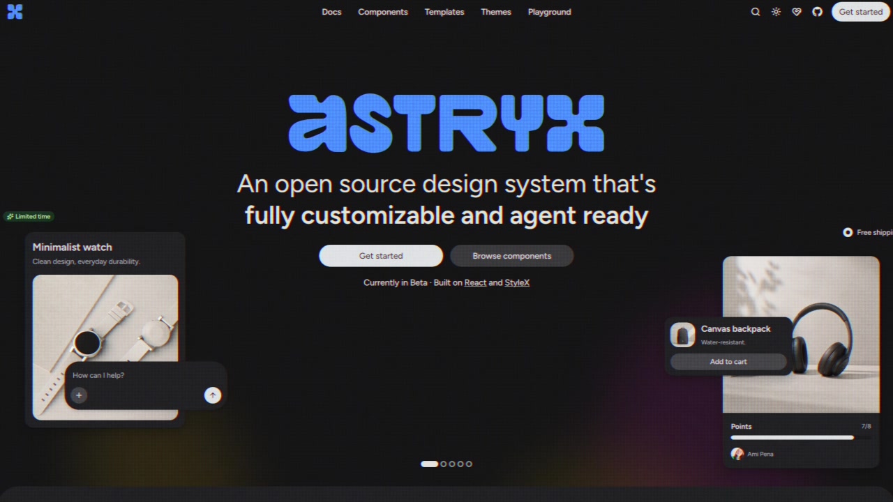 A screenshot of the Astryx landing page, showcasing its sleek, modern design and key features.