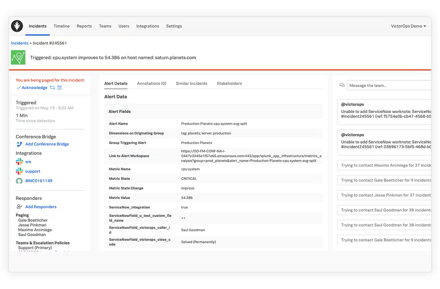 SCREENSHOT: Splunk On-Call incident dashboard