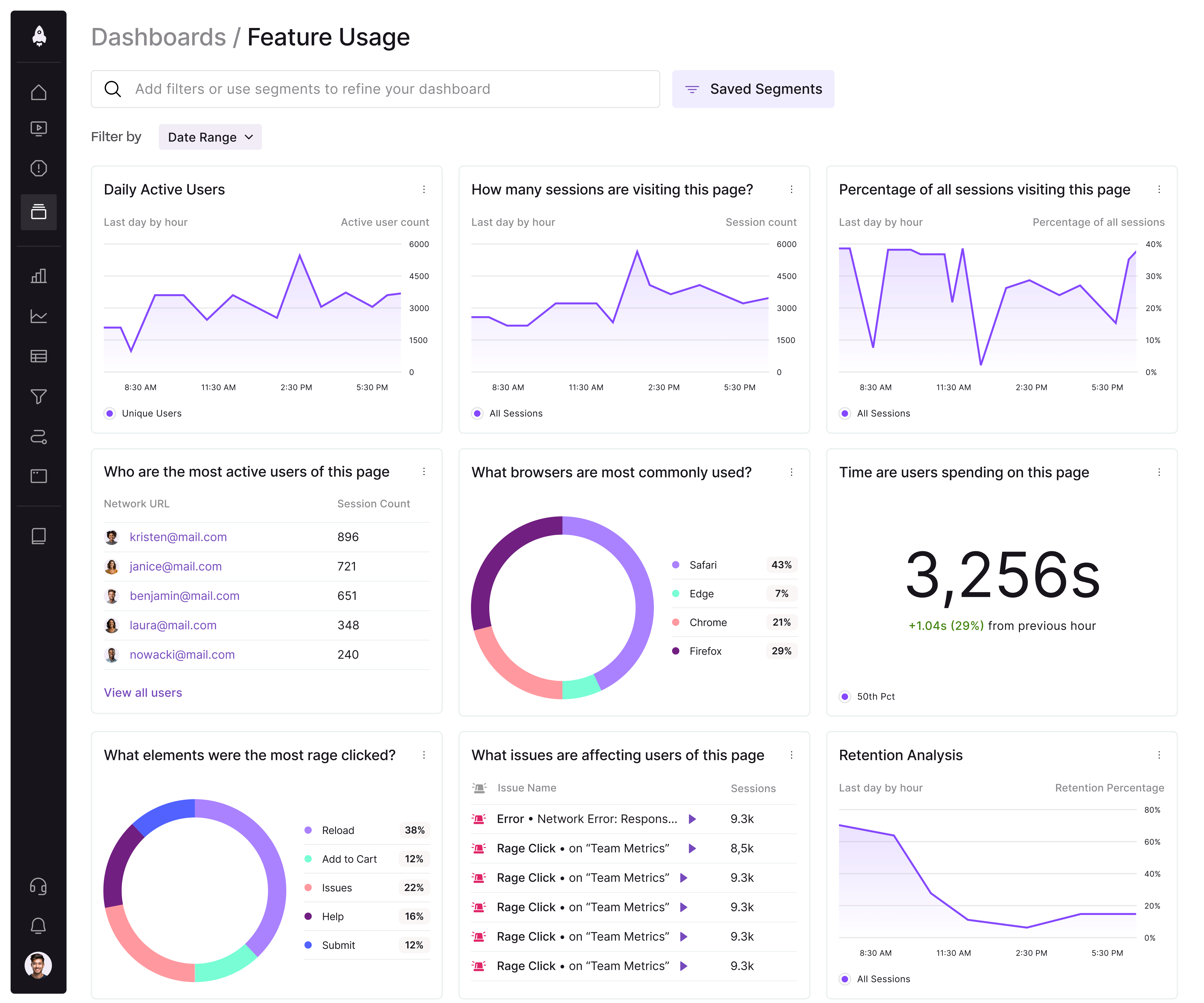 Screenshot of LogRocket's product analytics 