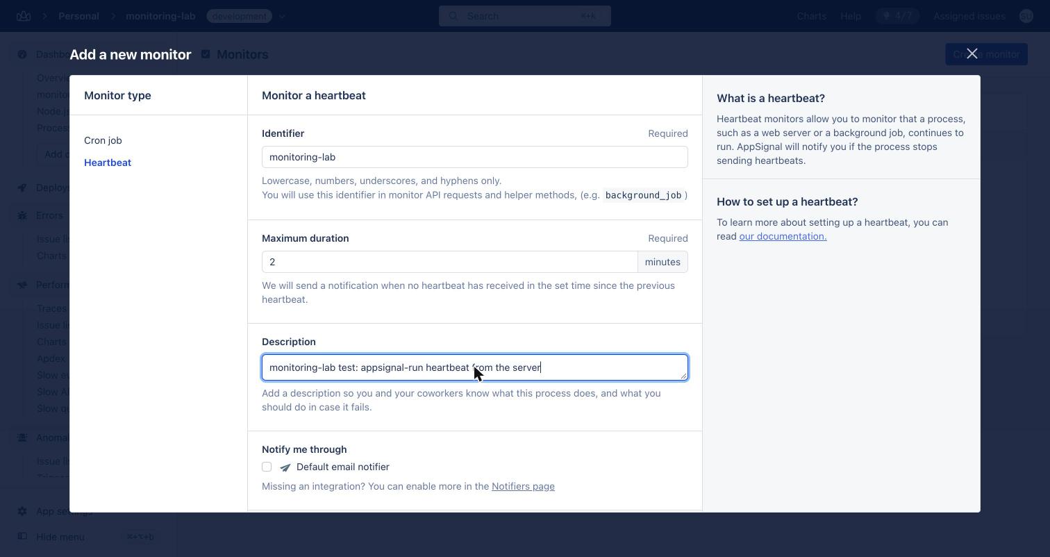 AppSignal heartbeat monitor form