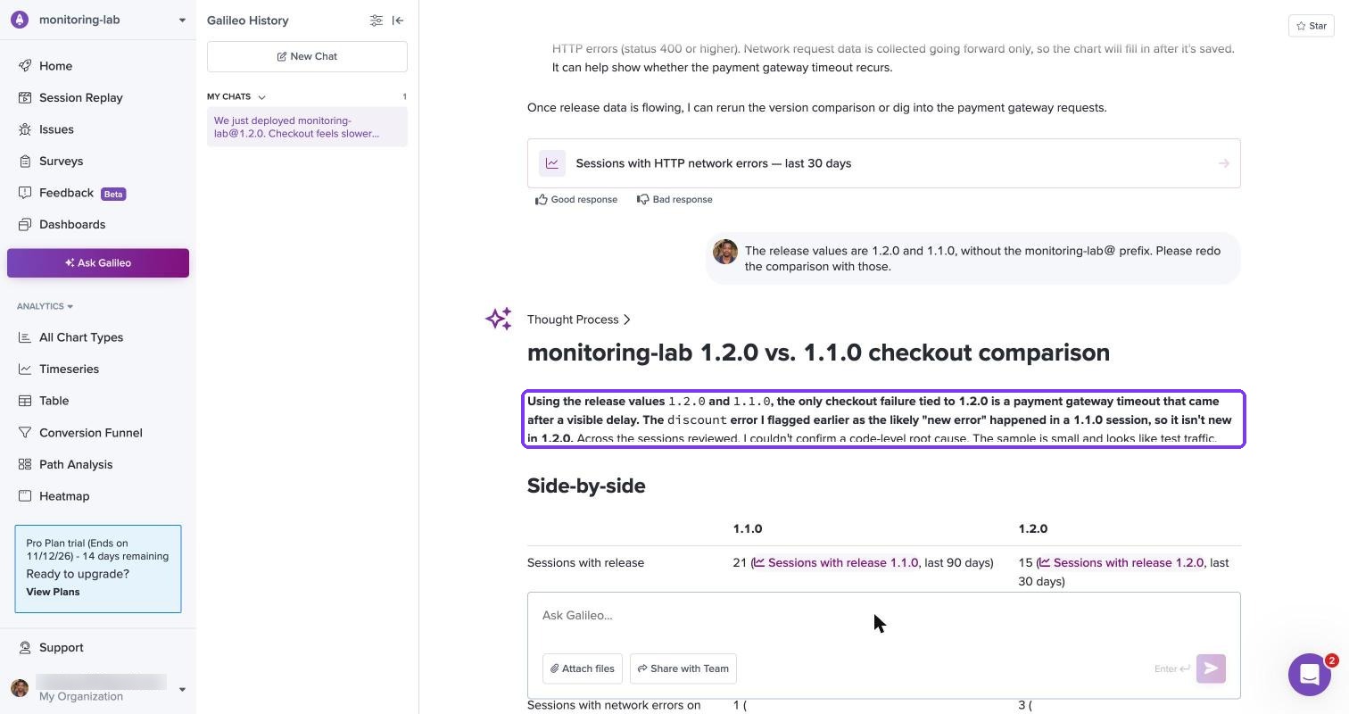Ask Galileo comparing releases 1.1.0 and 1.2.0