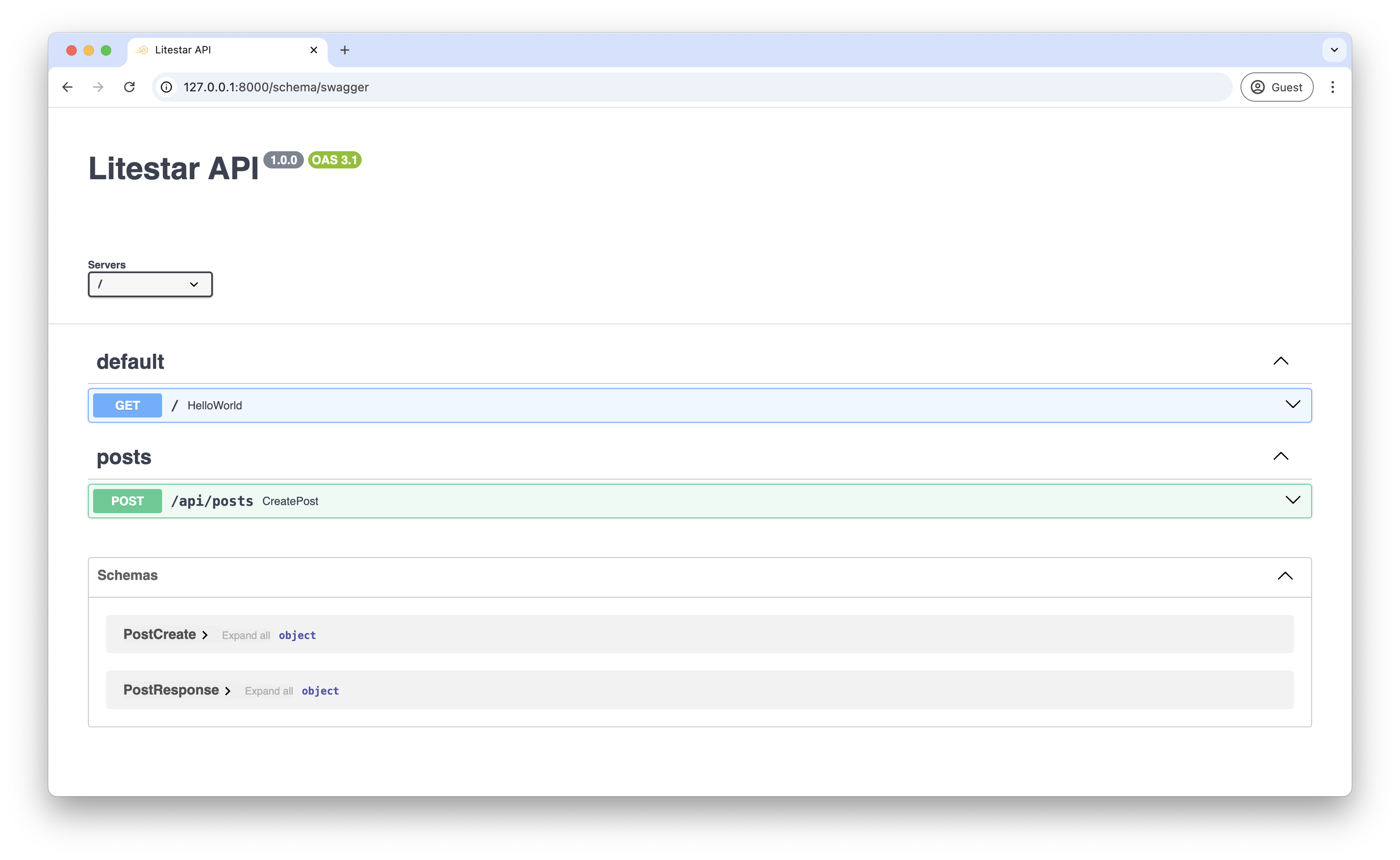 Screenshot of the interactive API documentation