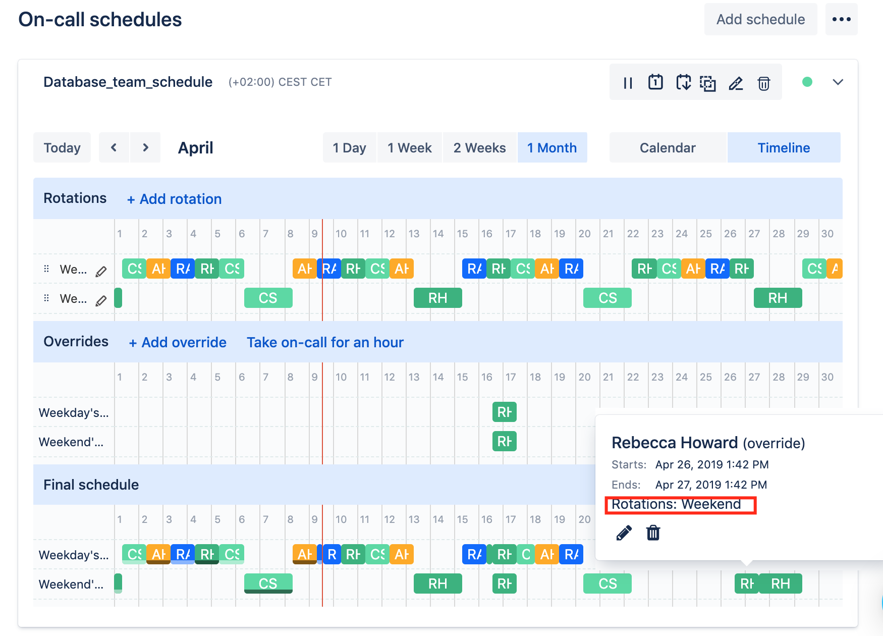 SCREENSHOT: Opsgenie on-call schedule view