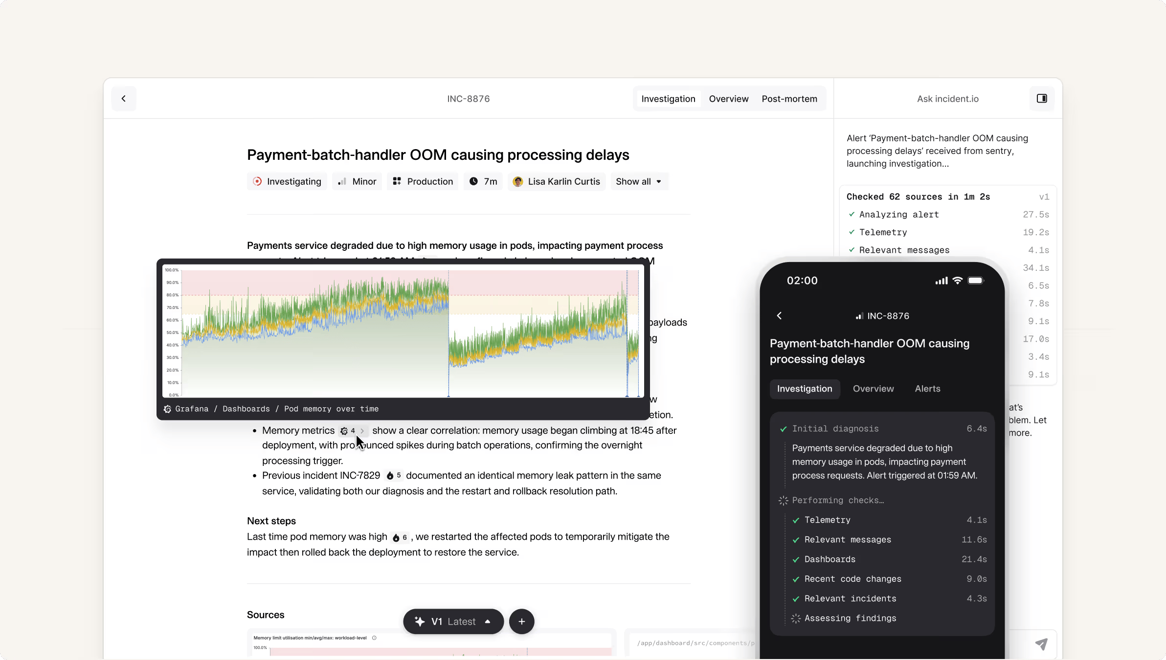 Screenshot of incident.io AI SRE