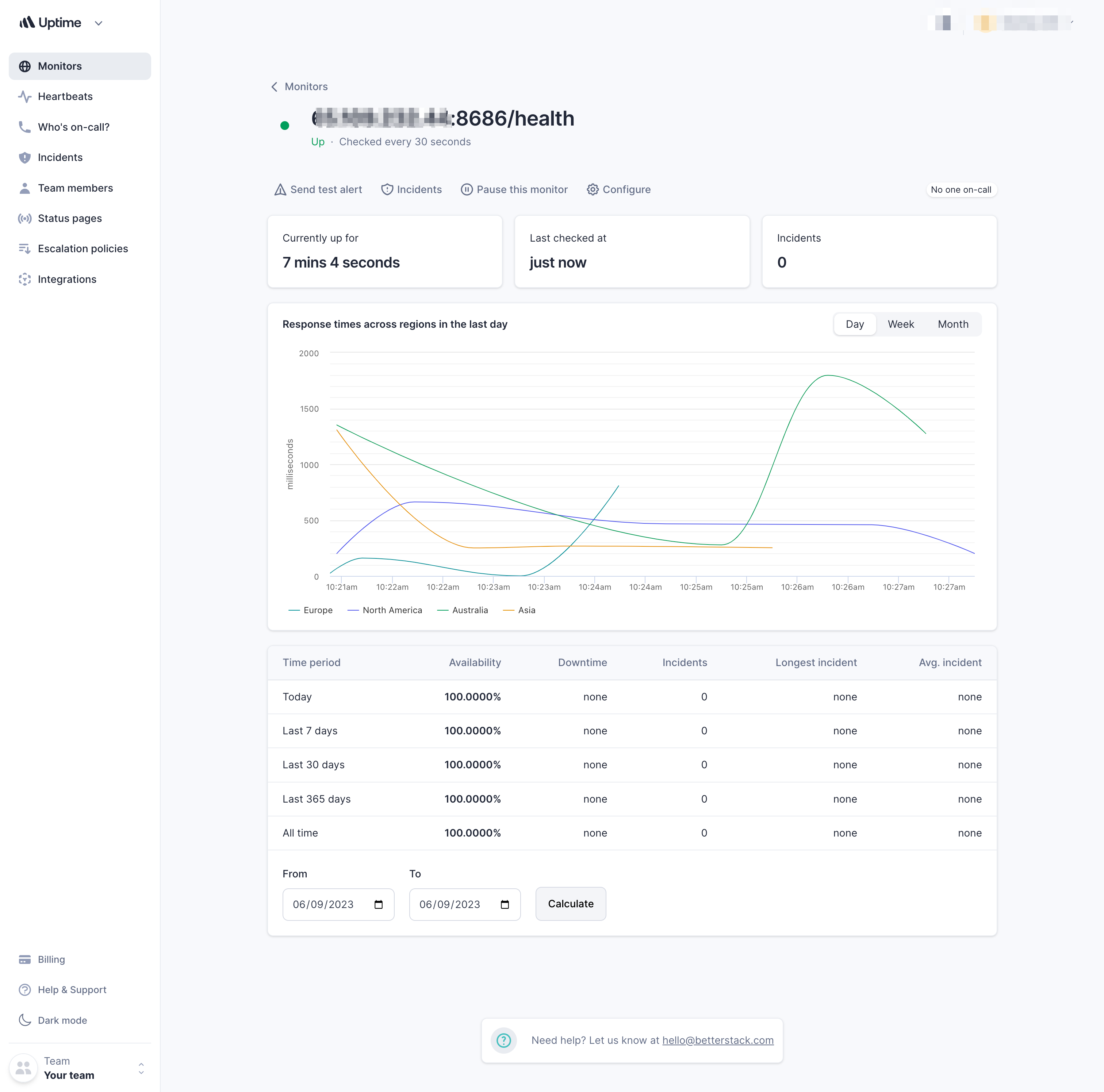 Screenshot of Better Stack monitoring the endpoint