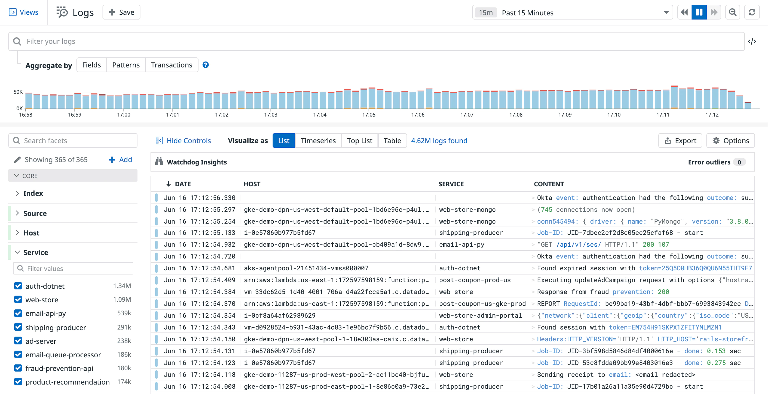 Datadog logs dash