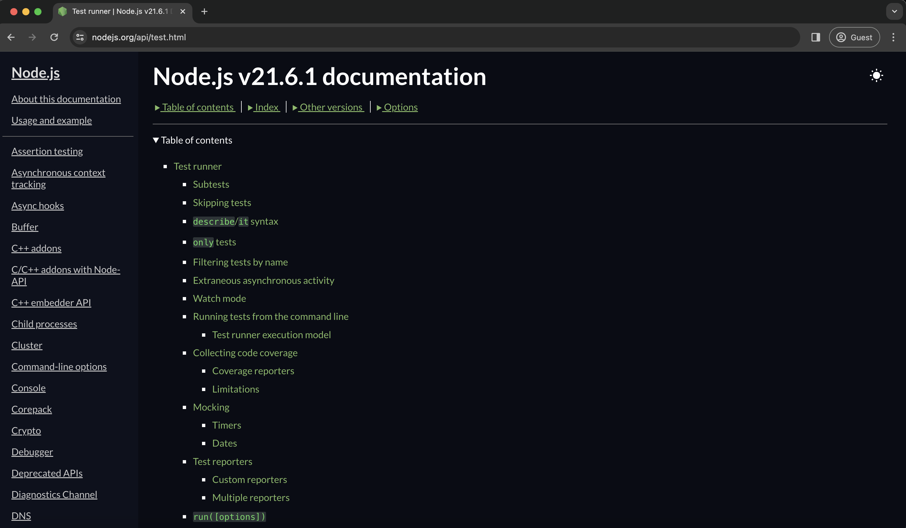 Screenshot of Node.js Test Runner