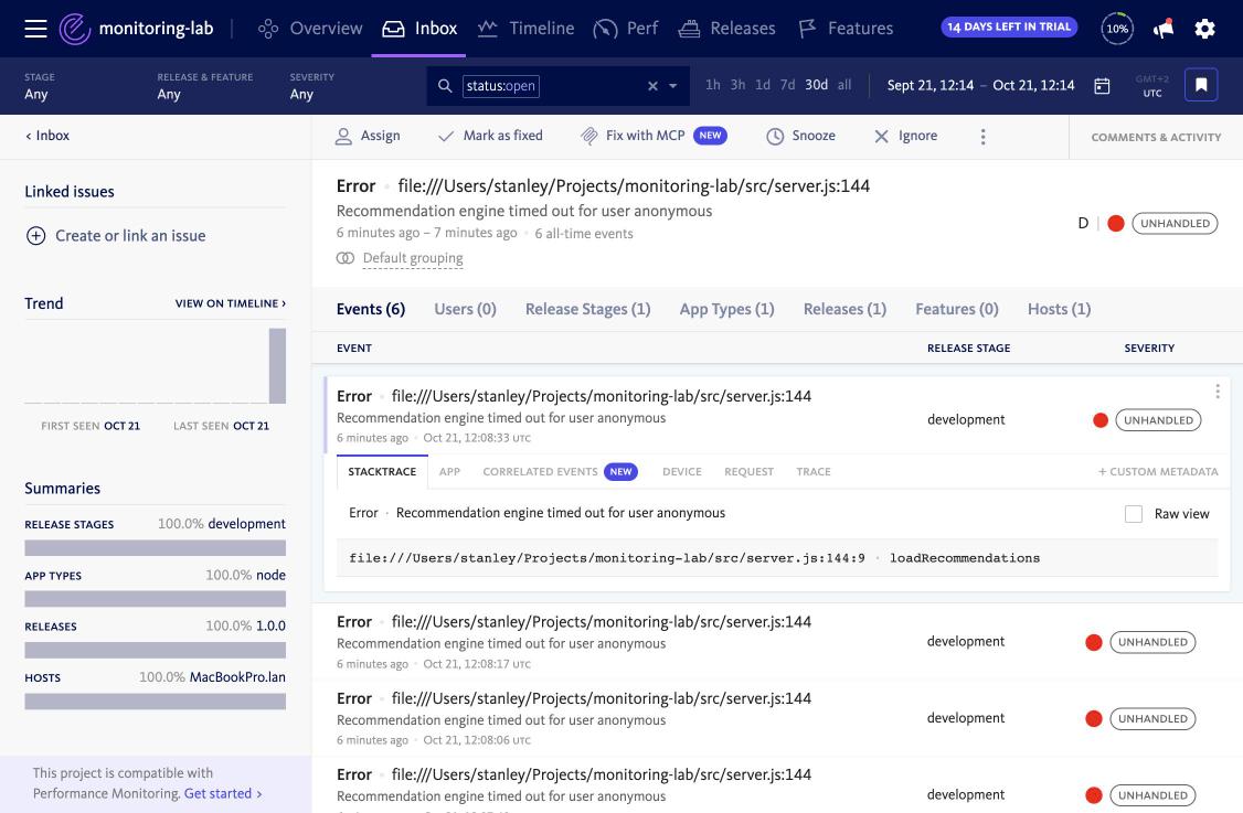 BugSnag unhandled rejection with one frame