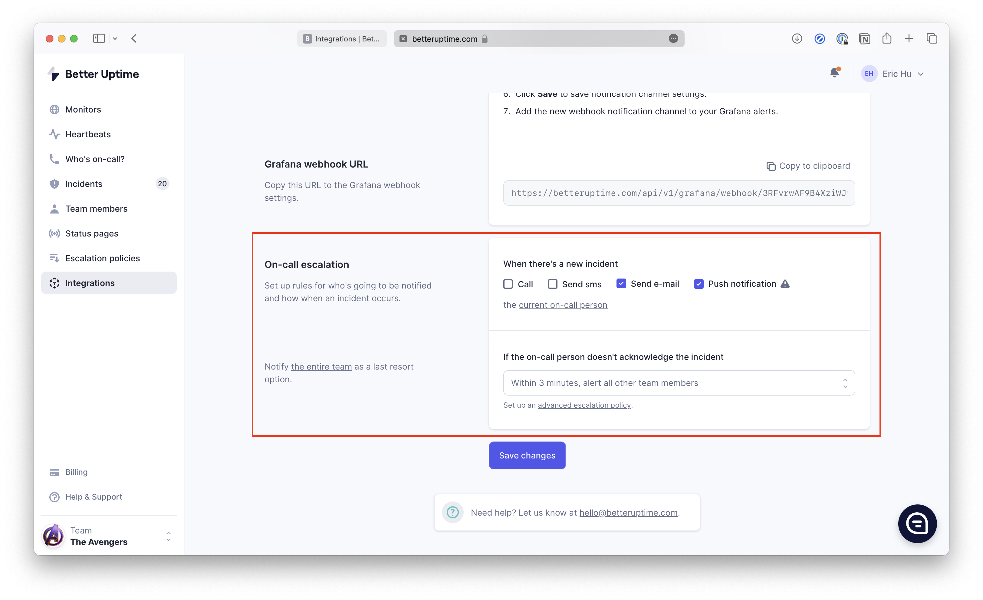 Better Stack Uptime On-call Escalation