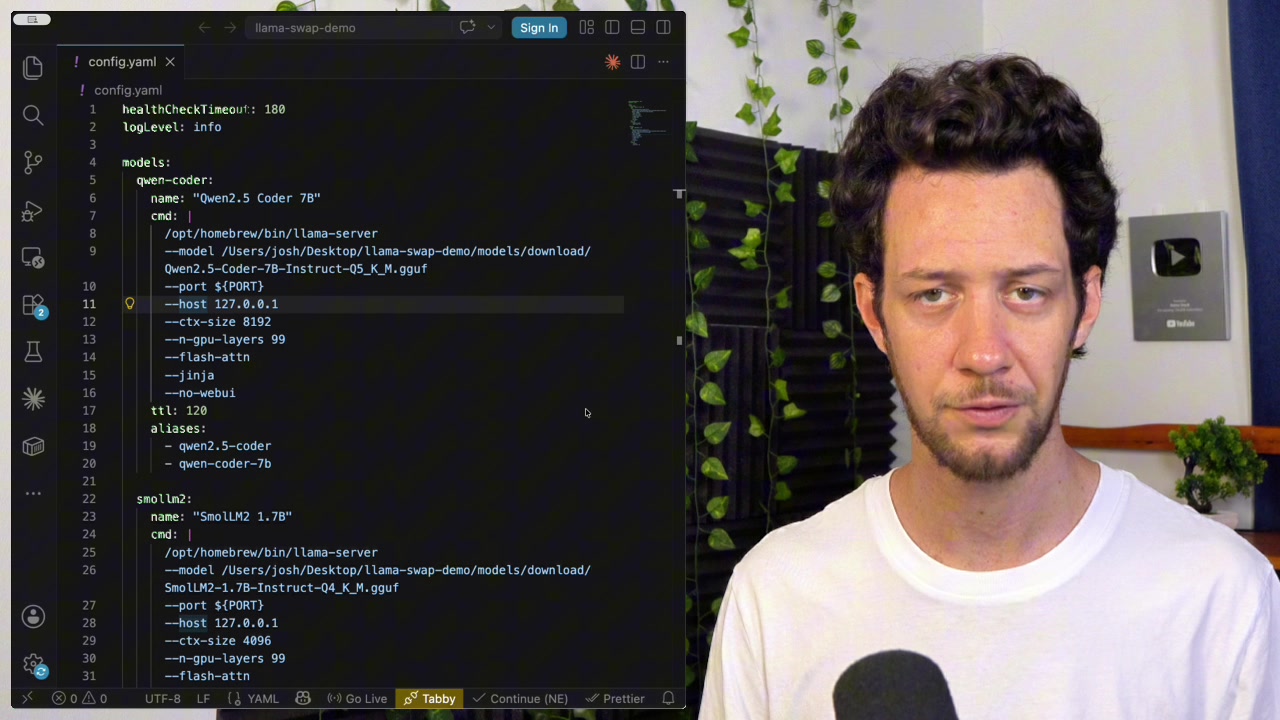 config.yaml file in a code editor showing configuration for two distinct models