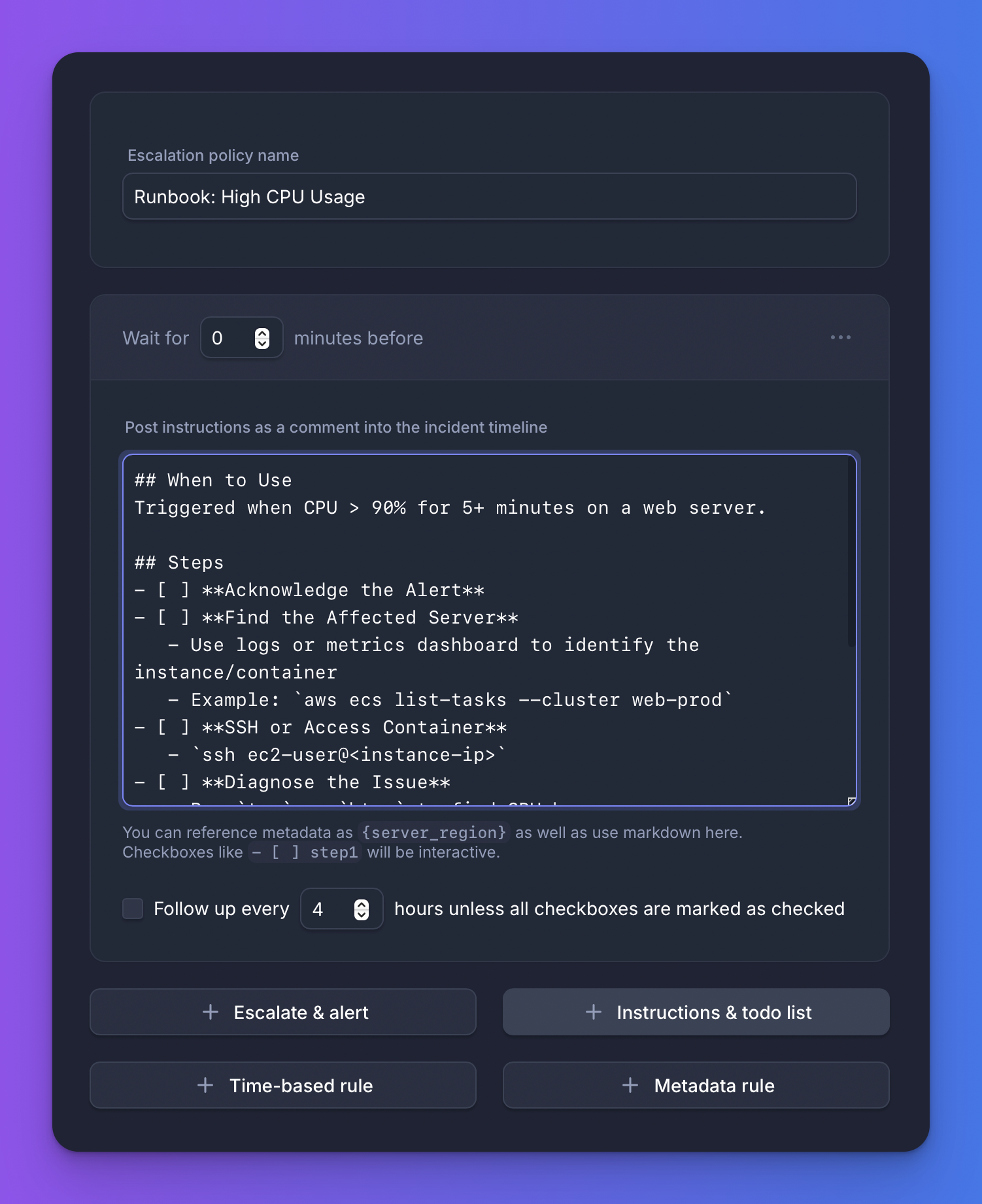 Create a runbook policy