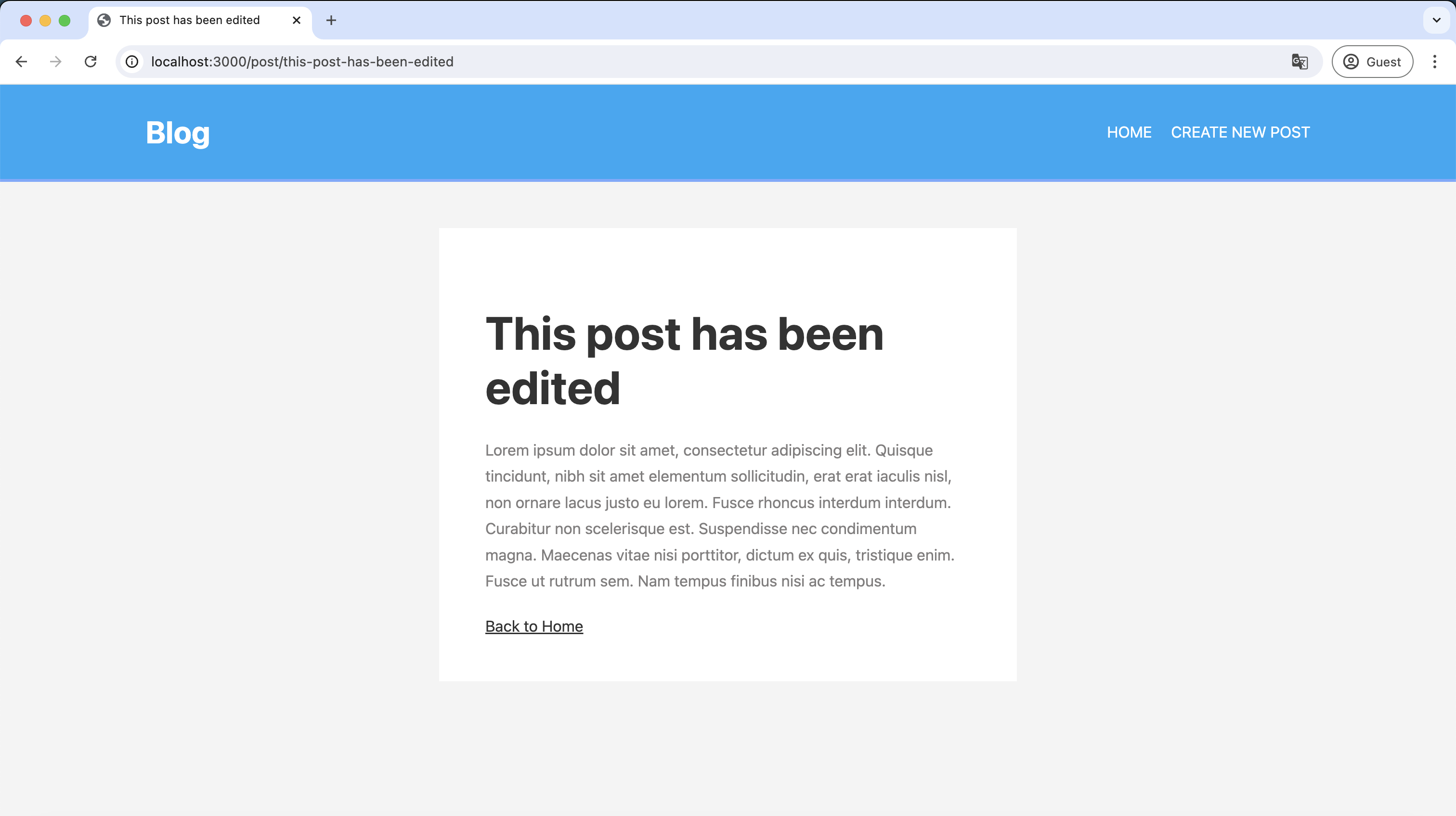 Screenshot showing the updated post page