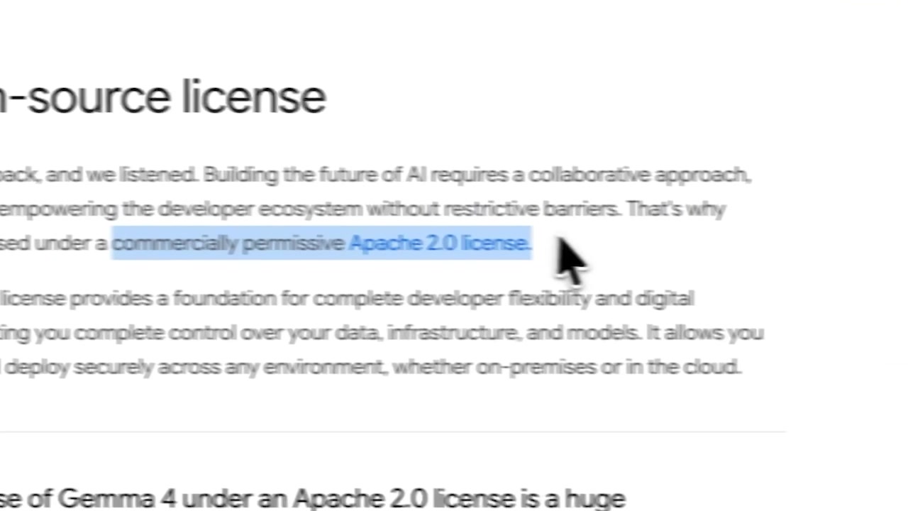 Google's announcement highlighting the commercially permissive Apache 2.0 license