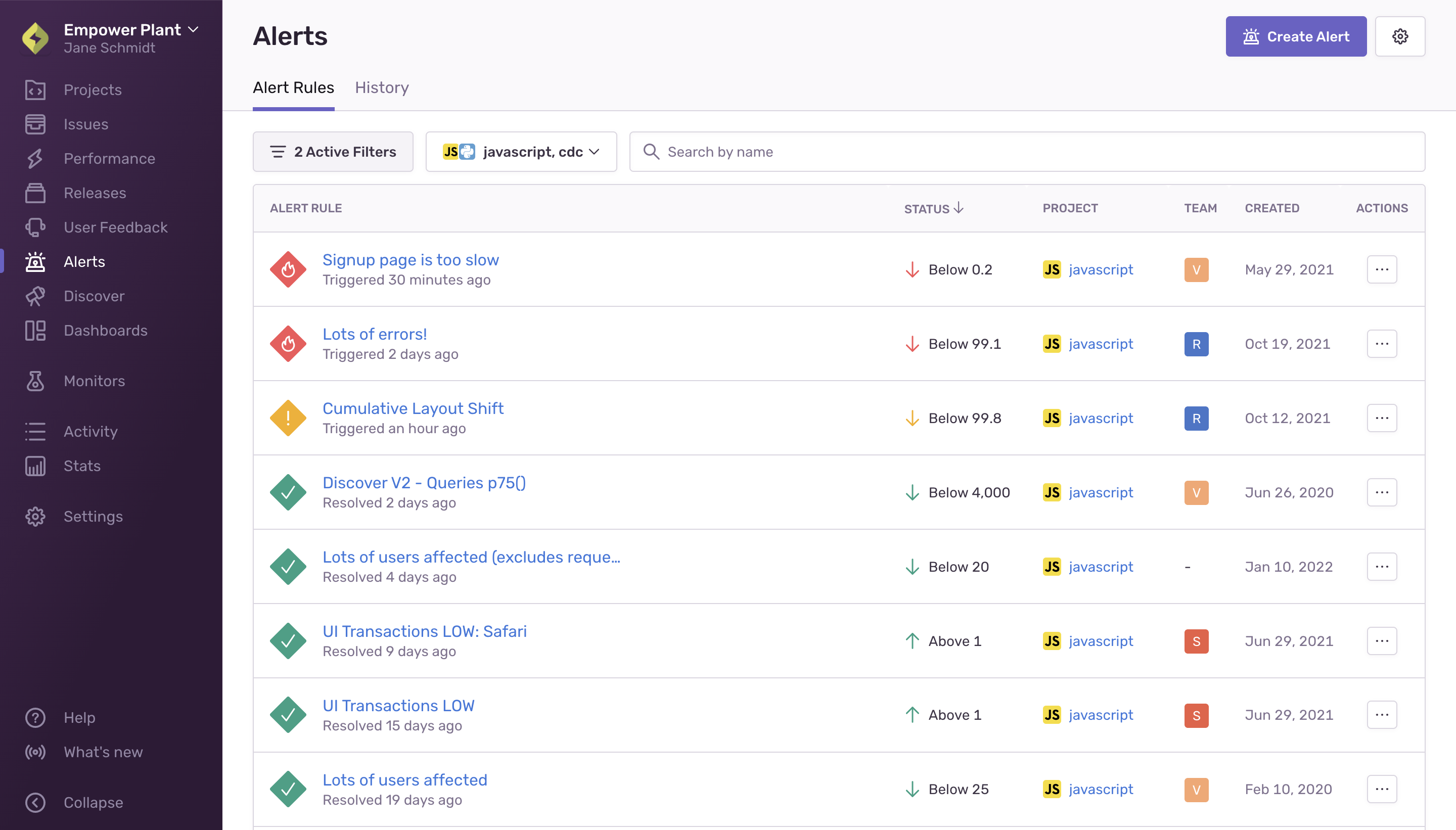Screenshot of Sentry