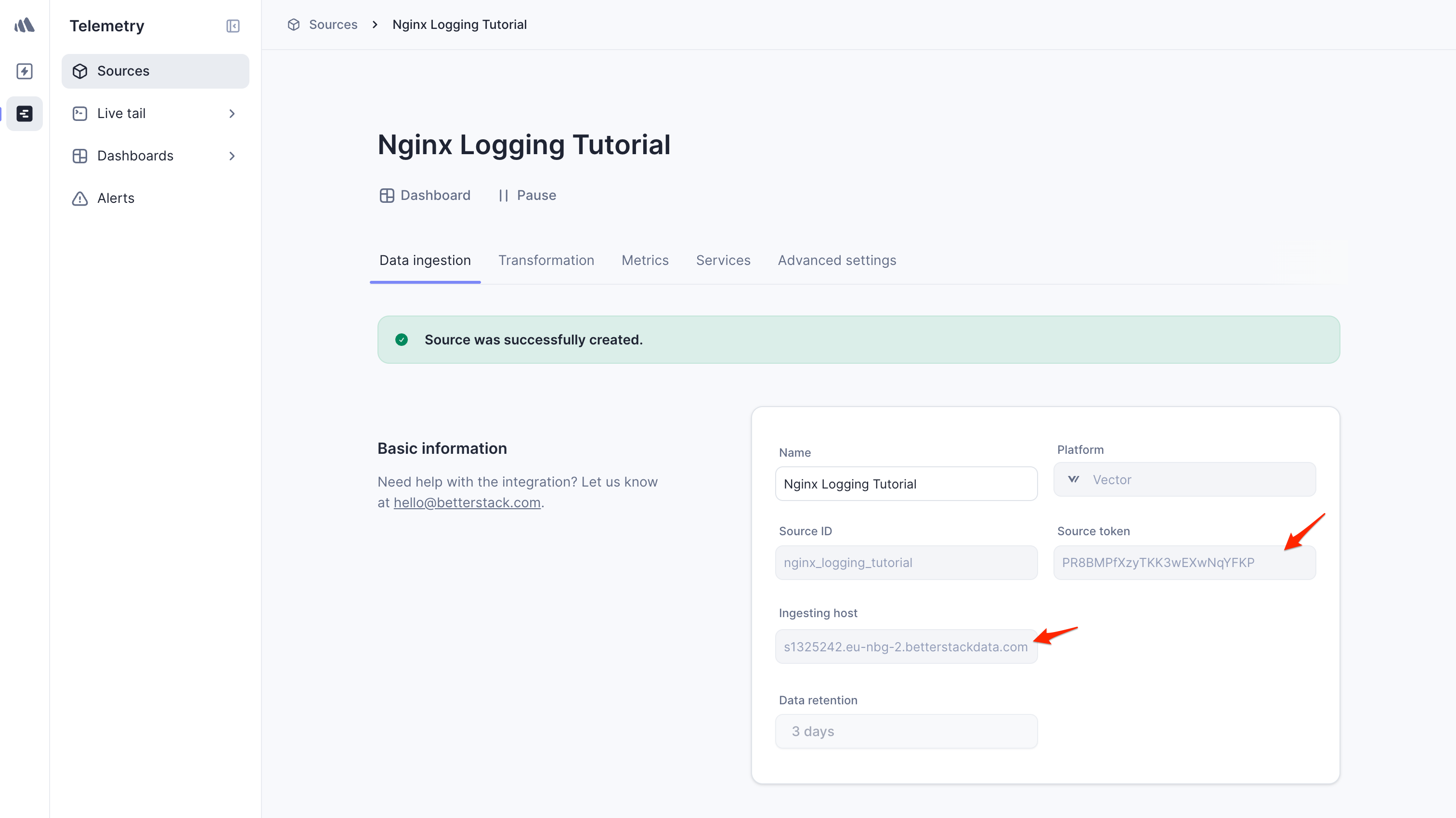 Copy Better Stack Source Token