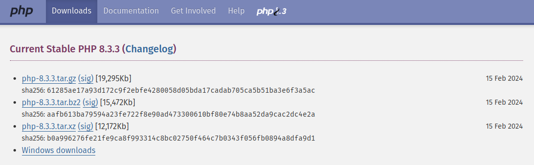 PHP downloads page
