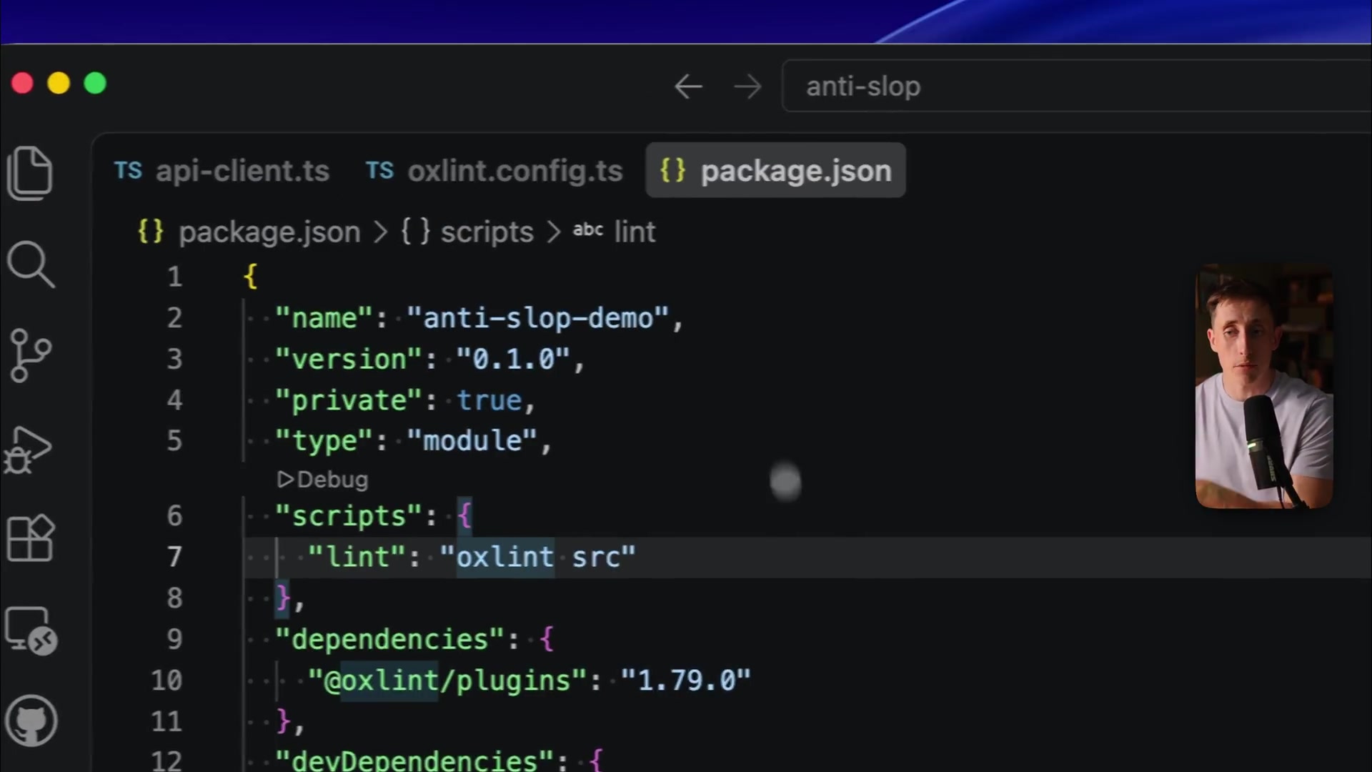 The `package.json` file with the `lint` script configured.