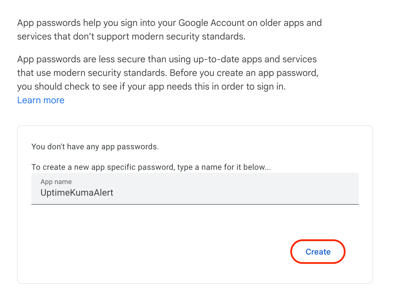 Screenshot showing app name entered in the form
