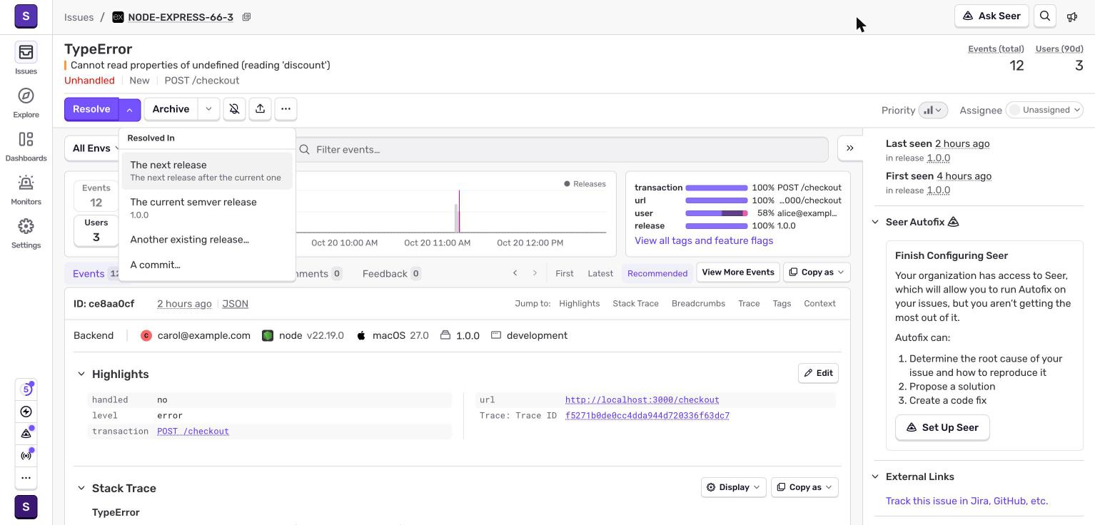 Screenshot: sentry-12-resolve-options