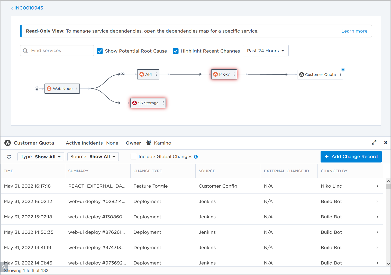 SCREENSHOT: xMatters Service Intelligence service map view