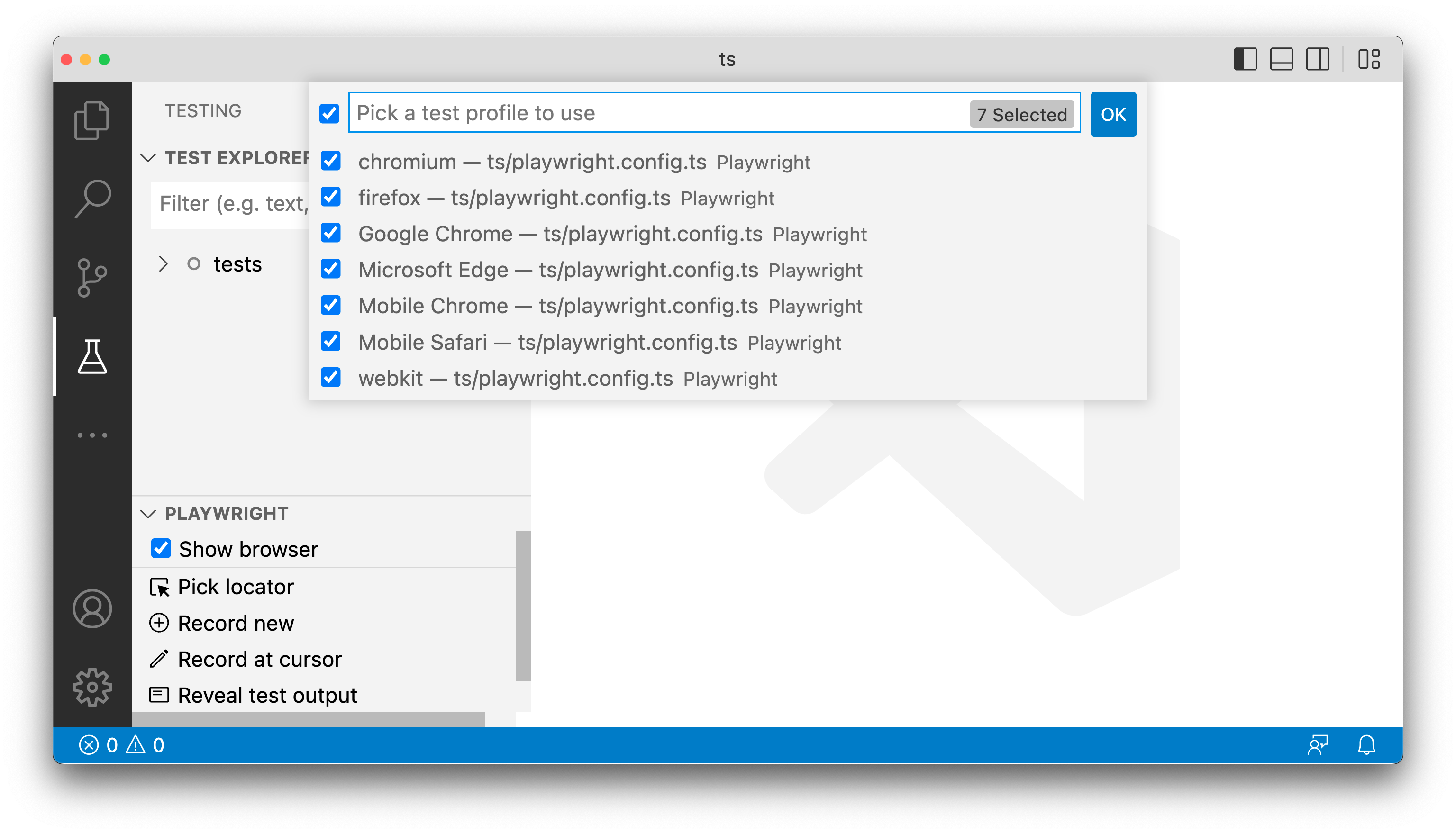 Screenshot of browsers supported by Playwright