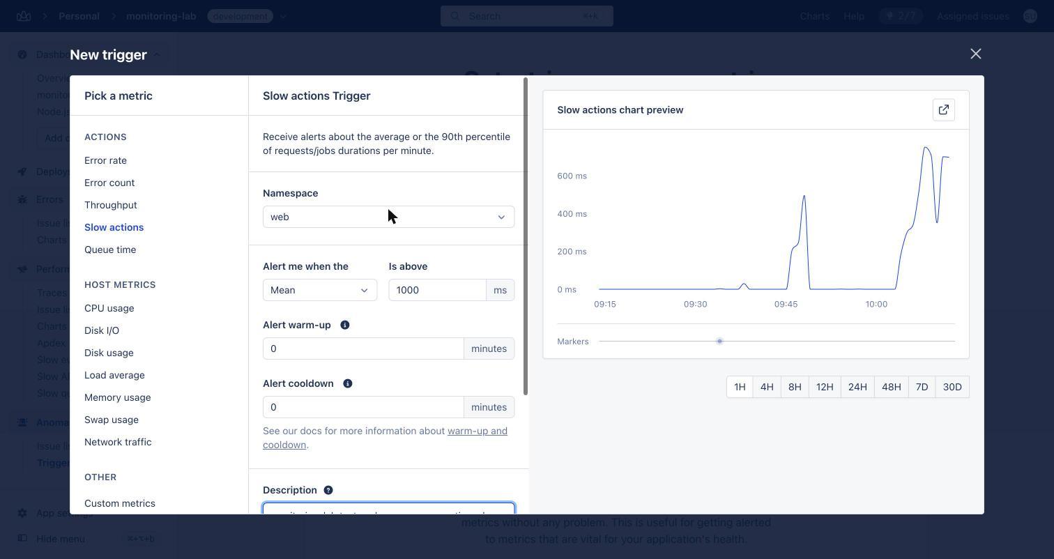 AppSignal Slow actions trigger form