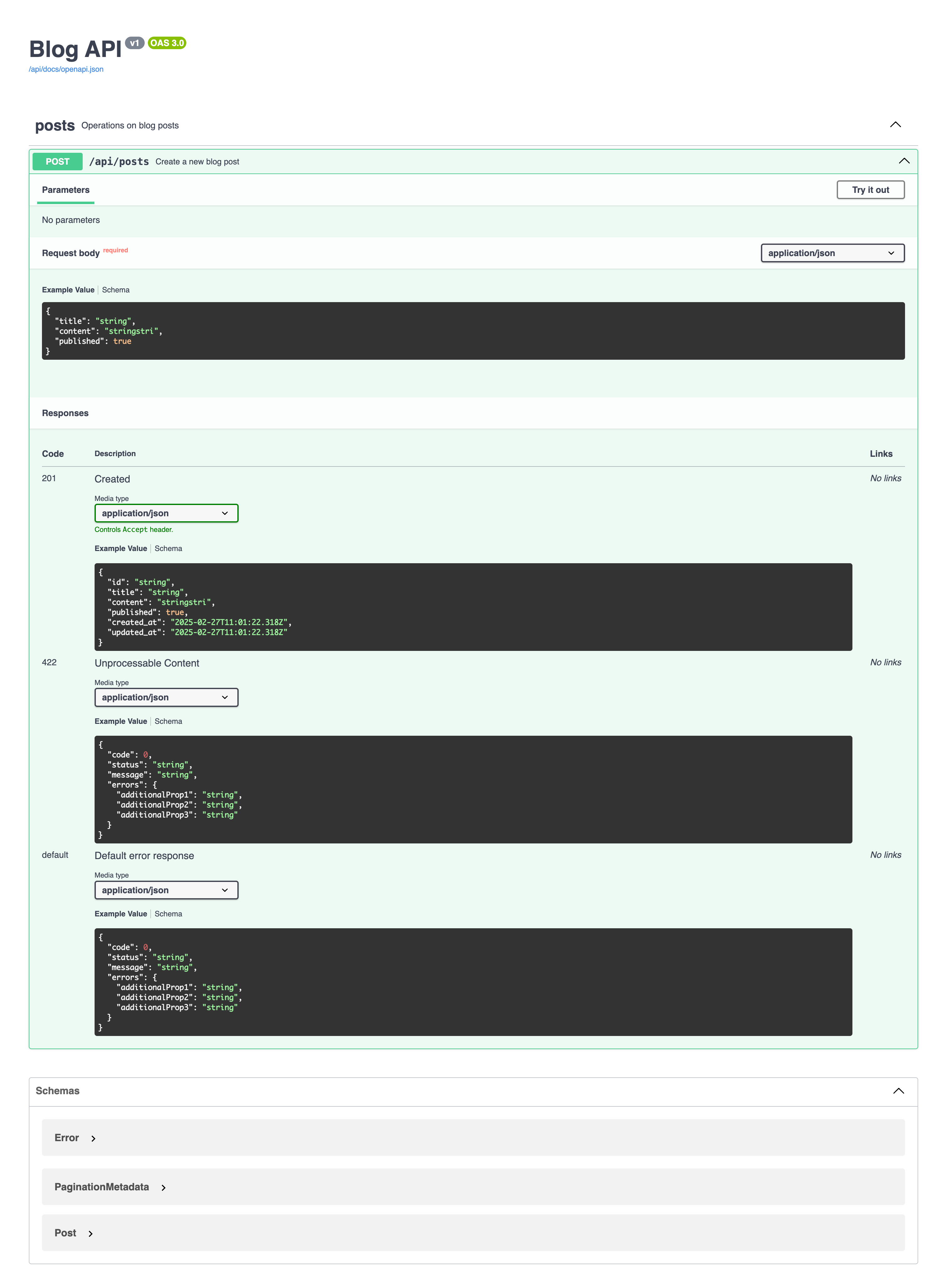 Screenshot of the documentation expanded