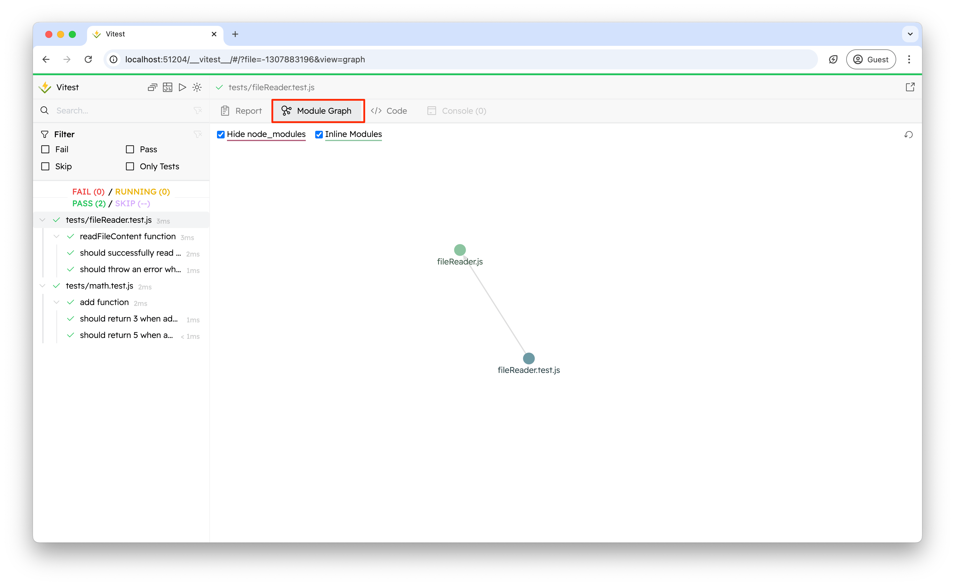 Screenshot of the module graph