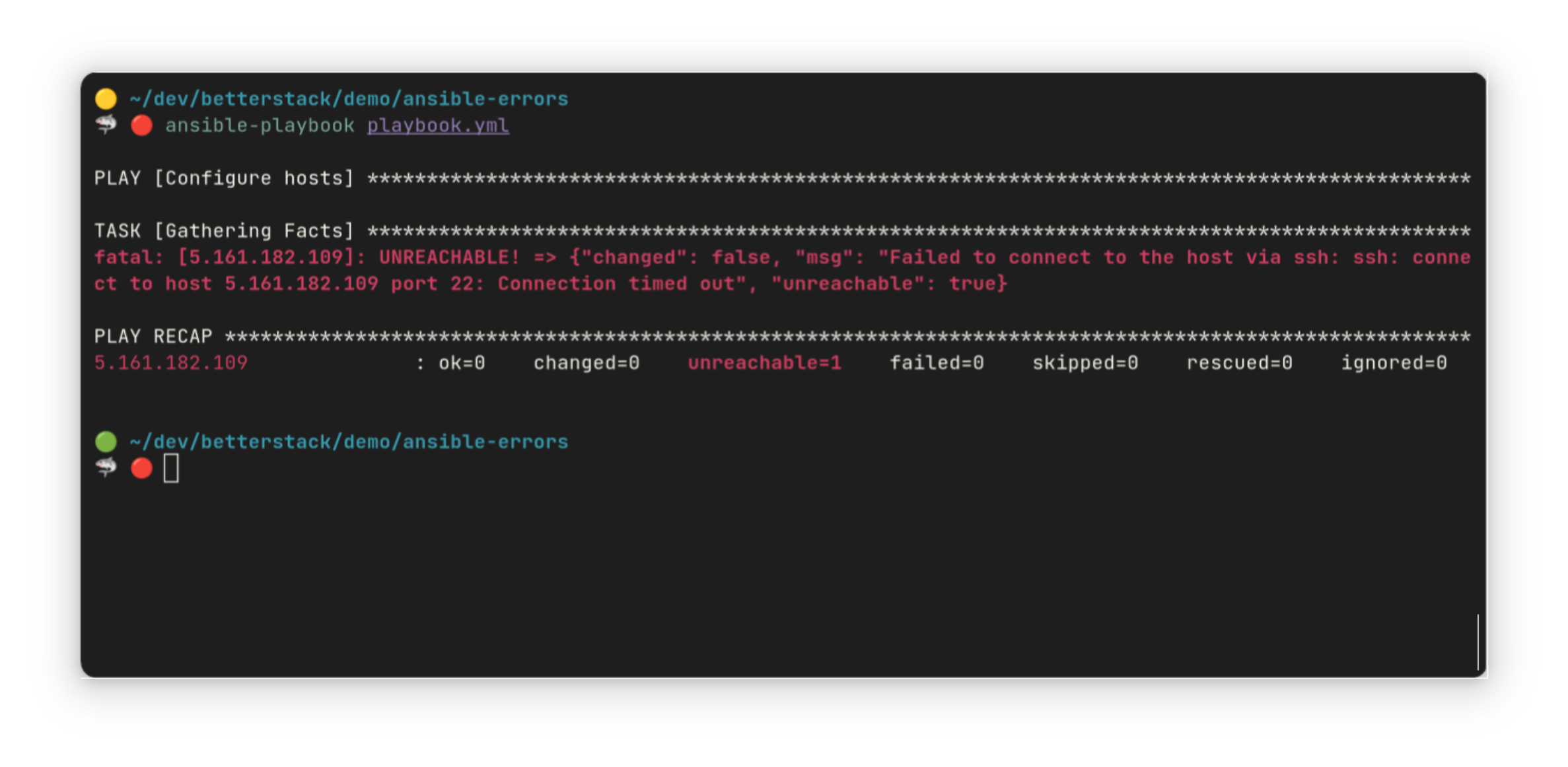 Ansible unreacheable error