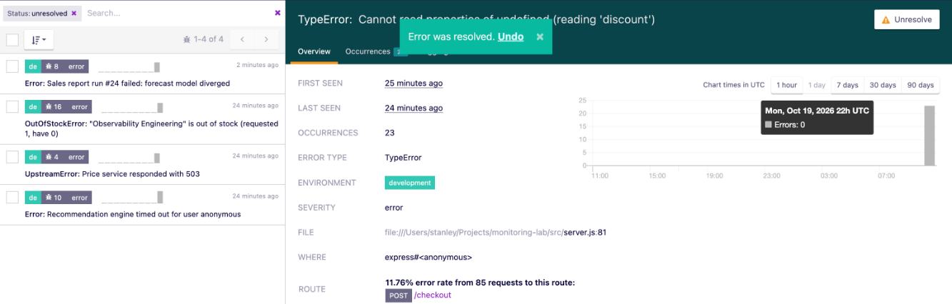 Screenshot: airbrake-25-resolve-one-click-undo