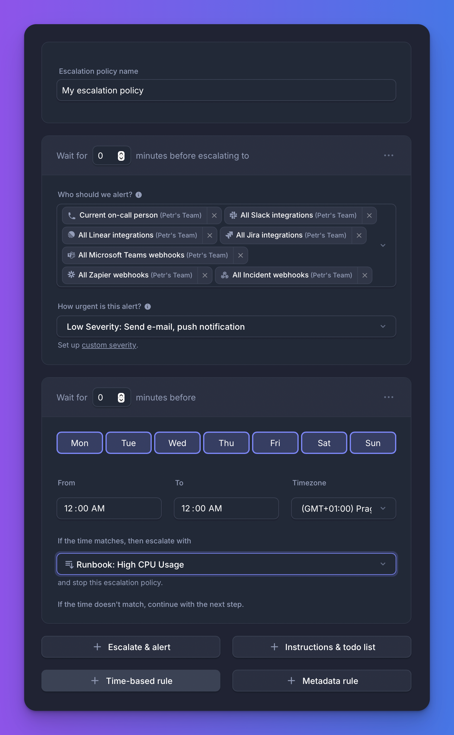Reference runbooks in active policies