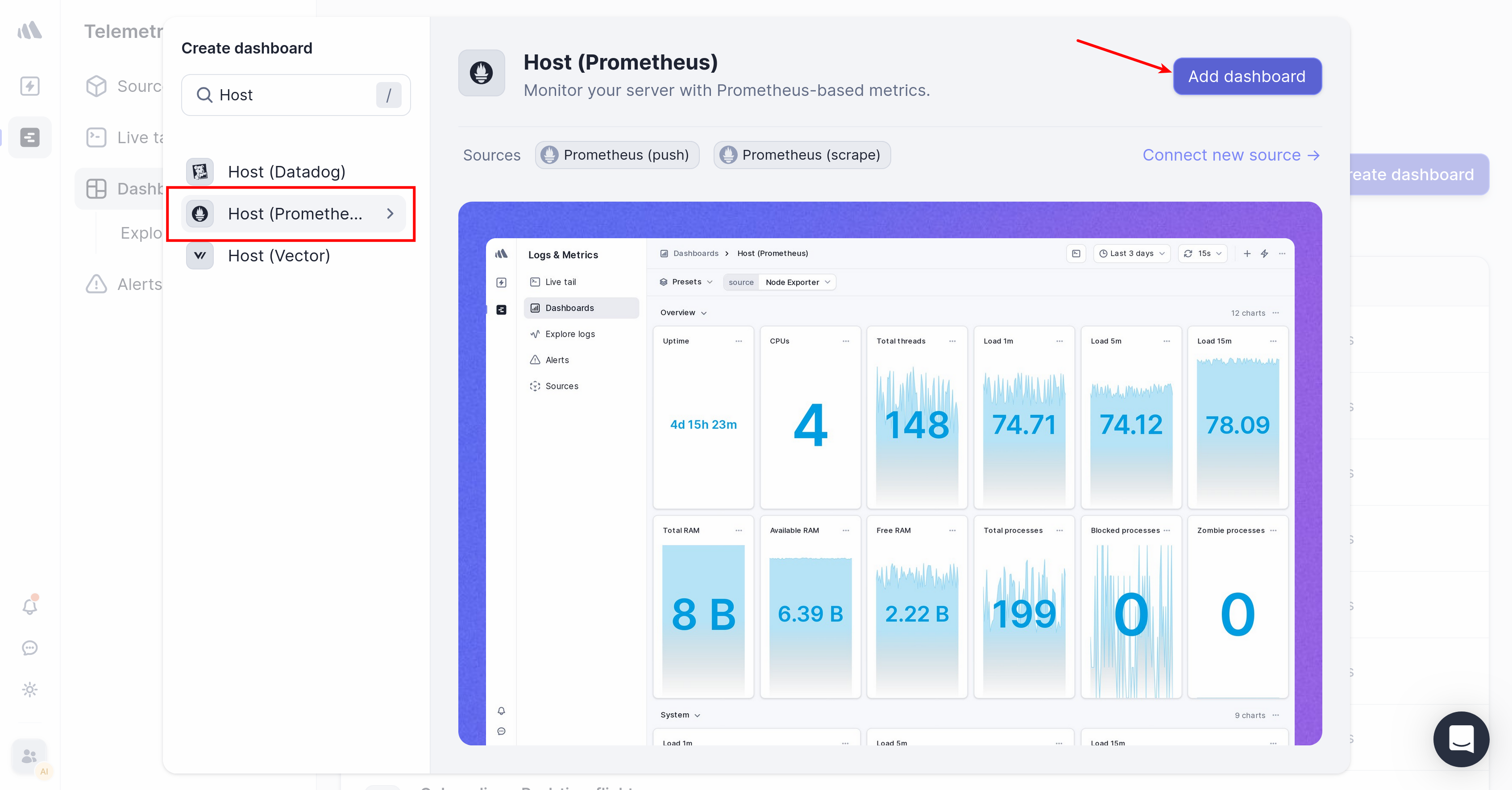 Add dashboard in Better Stack