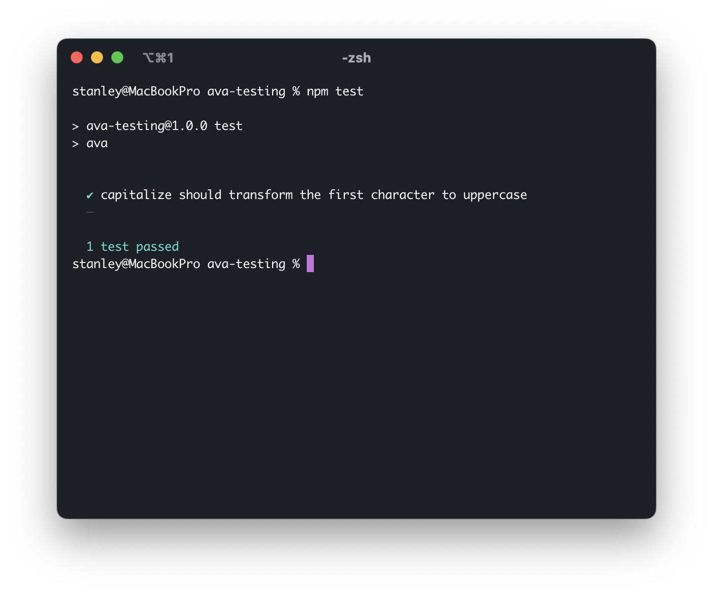 Screenshot of AVA output after running tests