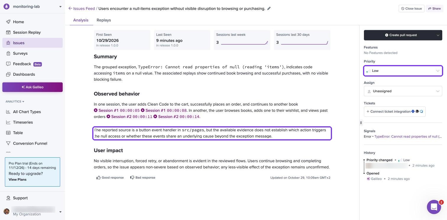 Galileo issue for the wishlist crash with priority Low