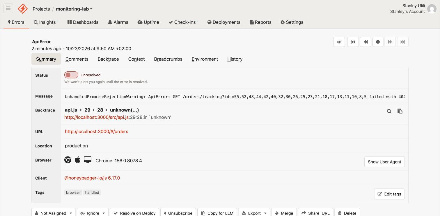 Honeybadger browser ApiError group merging four different failures