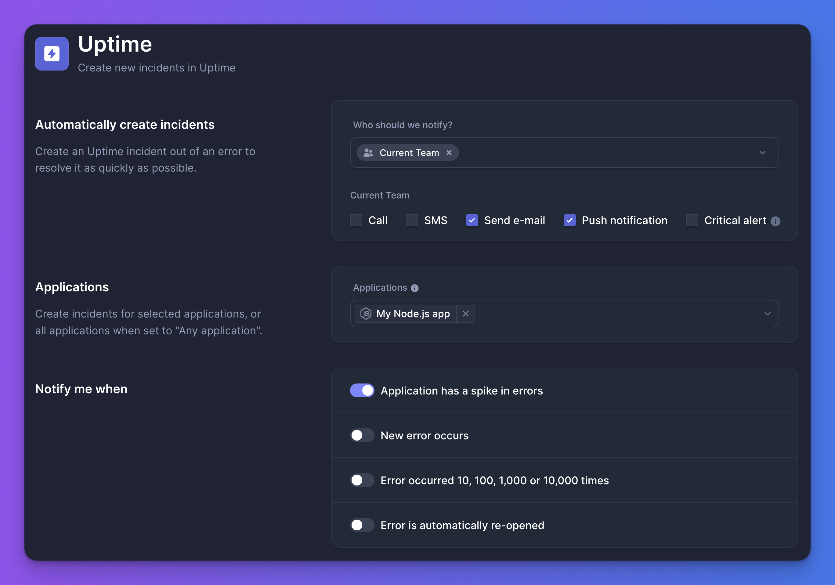 Uptime integration configuration