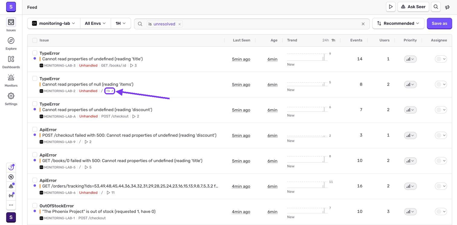Sentry issues list after release 1.0.0