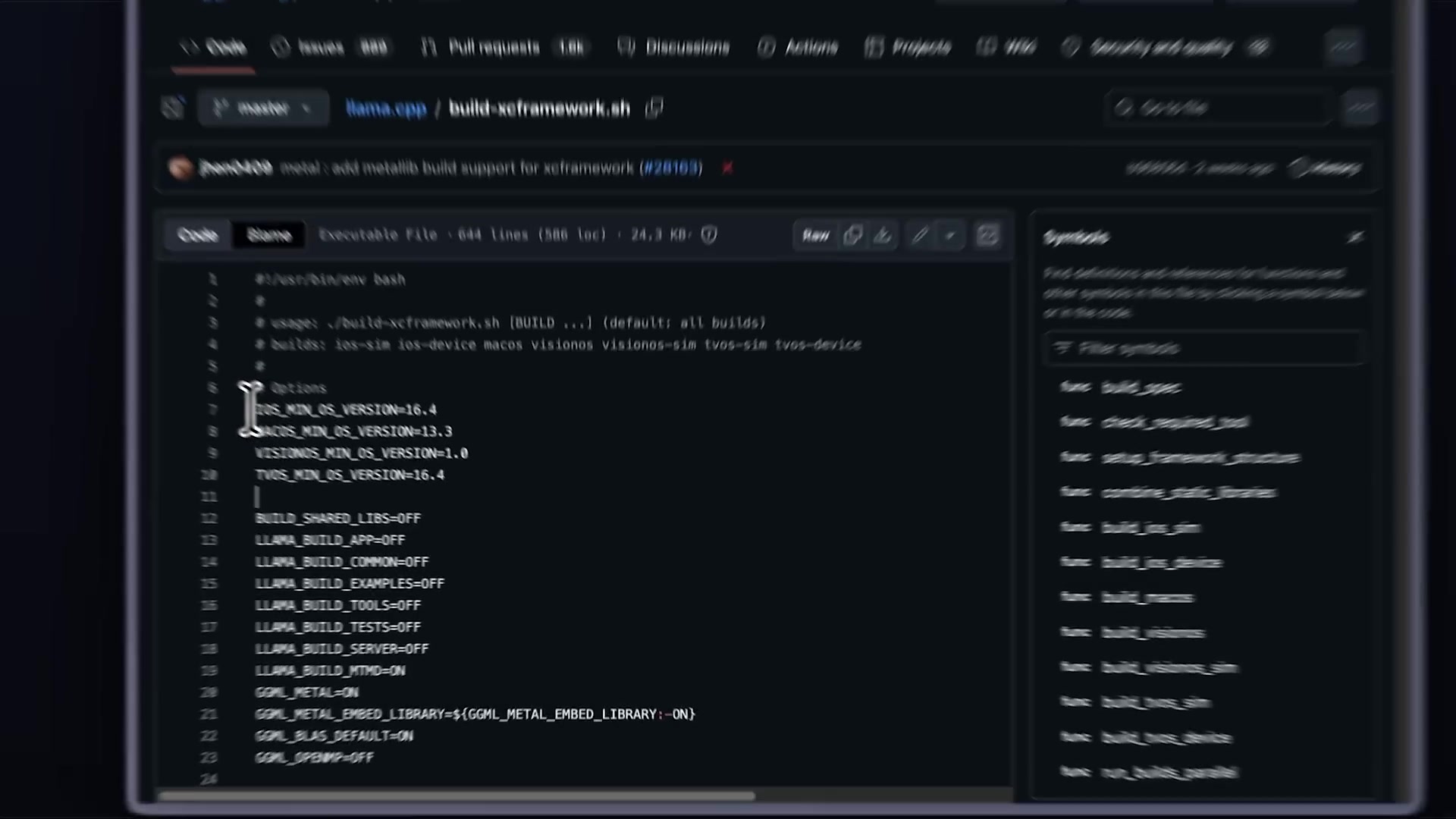 A screenshot from a GitHub issue or pull request showing the one-line code patch required to make `llama.cpp` recognize the ARM architecture of the watch.