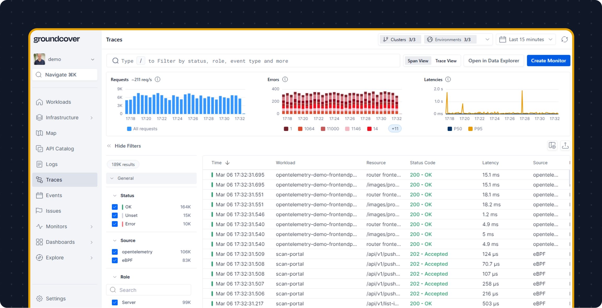 SCREENSHOT: groundcover APM trace view