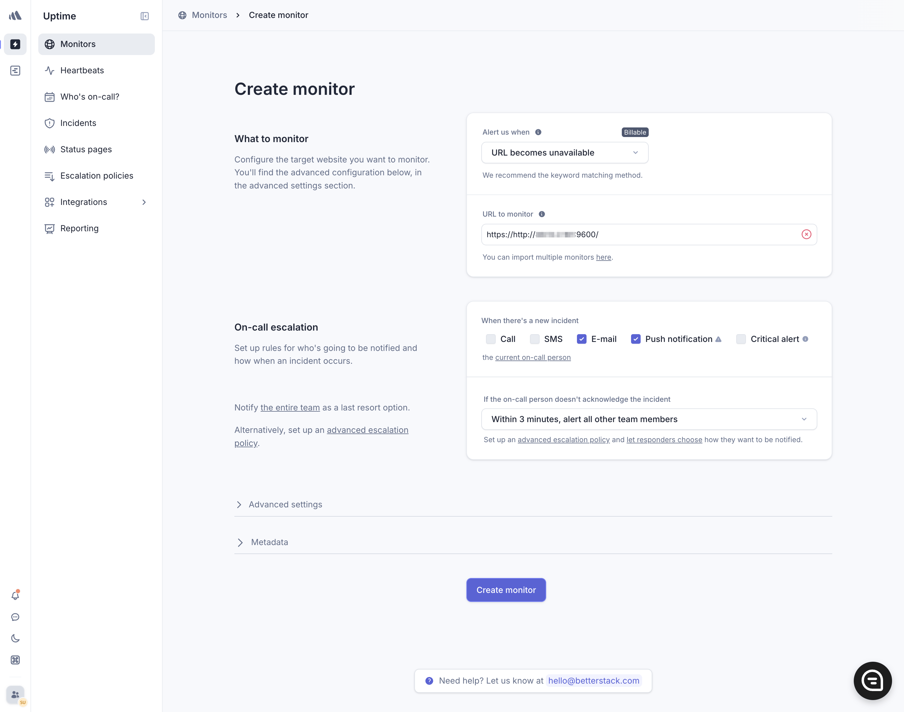 Screenshot of Better Stack configured with the necessary options