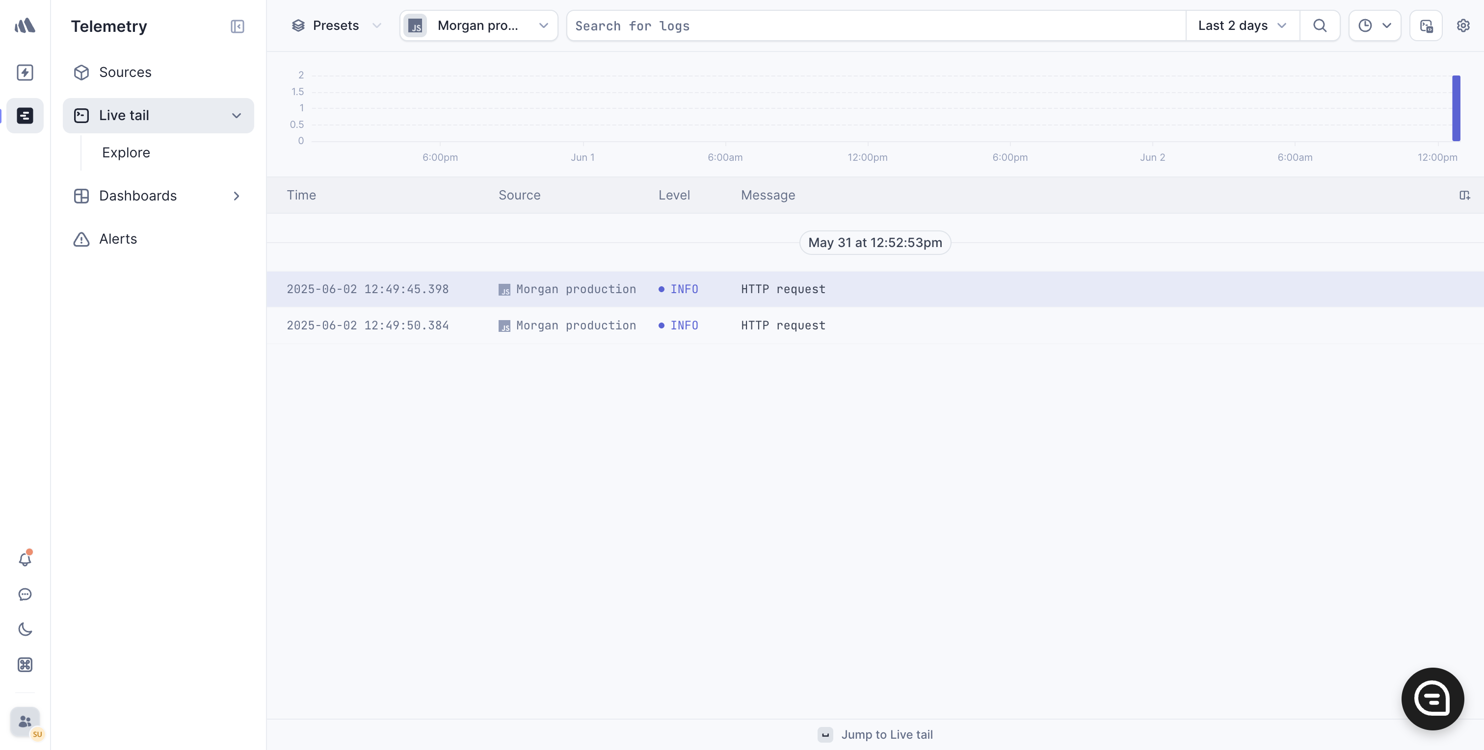 Screenshot of logs in Better Stack