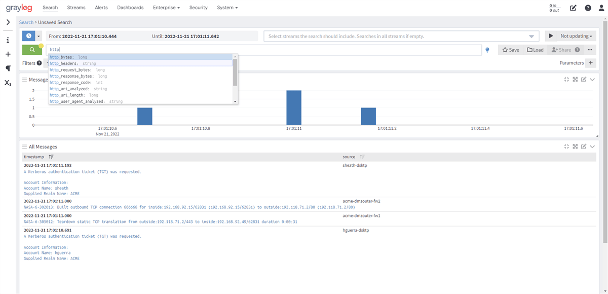 Guide on searching log data in Graylog