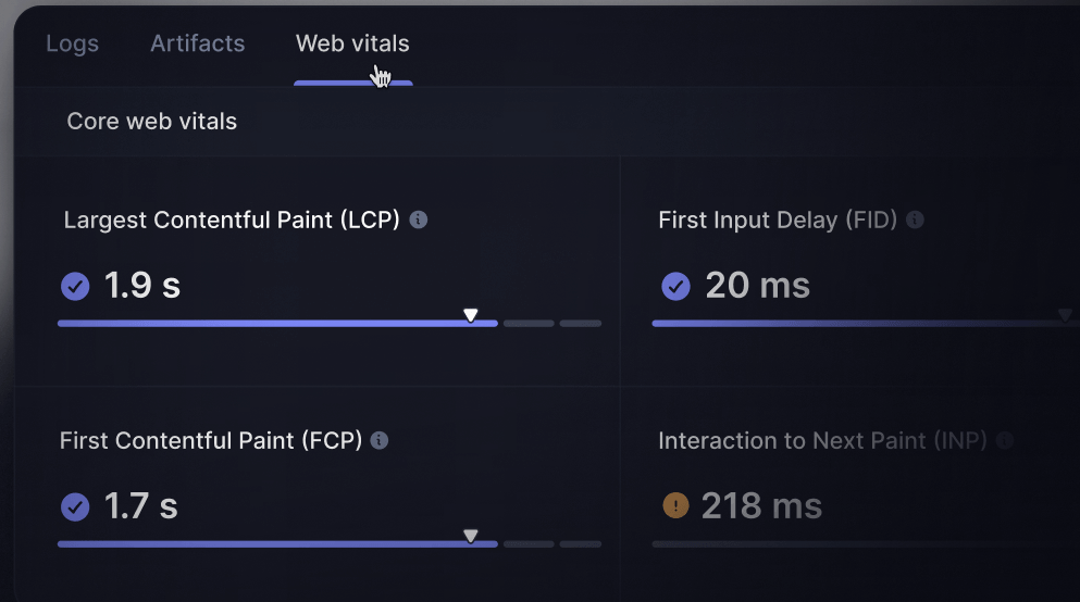 Screenshot of Better stack web vitals