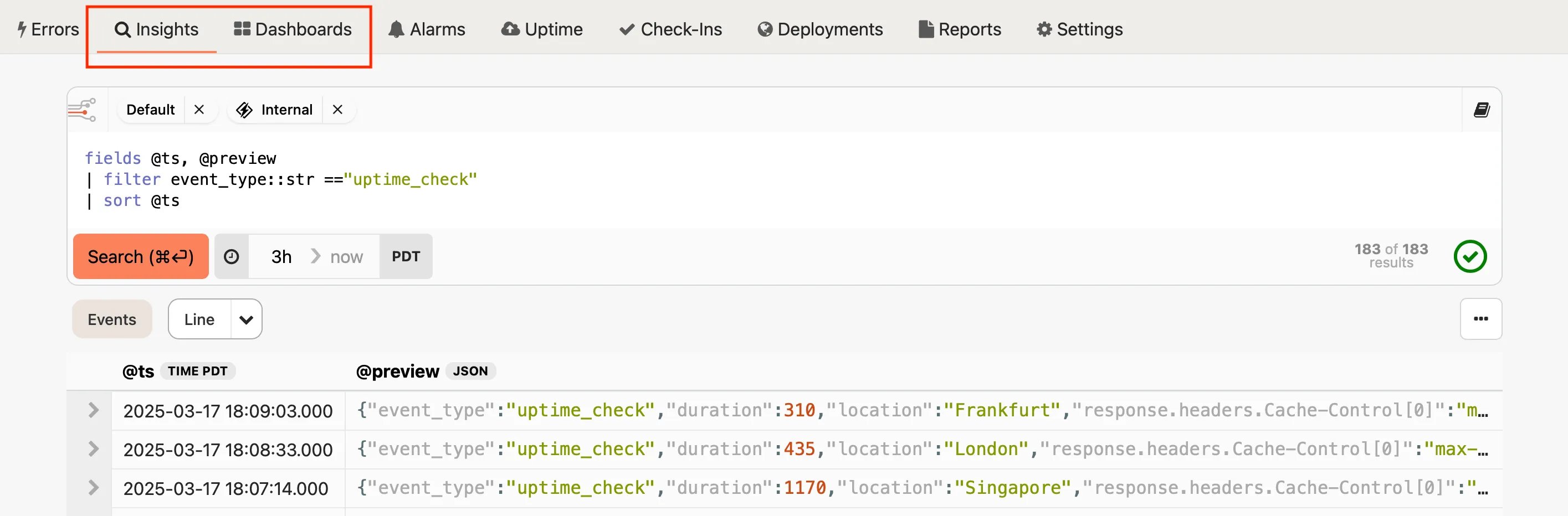 SCREENSHOT: Honeybadger Insights showing correlated request events