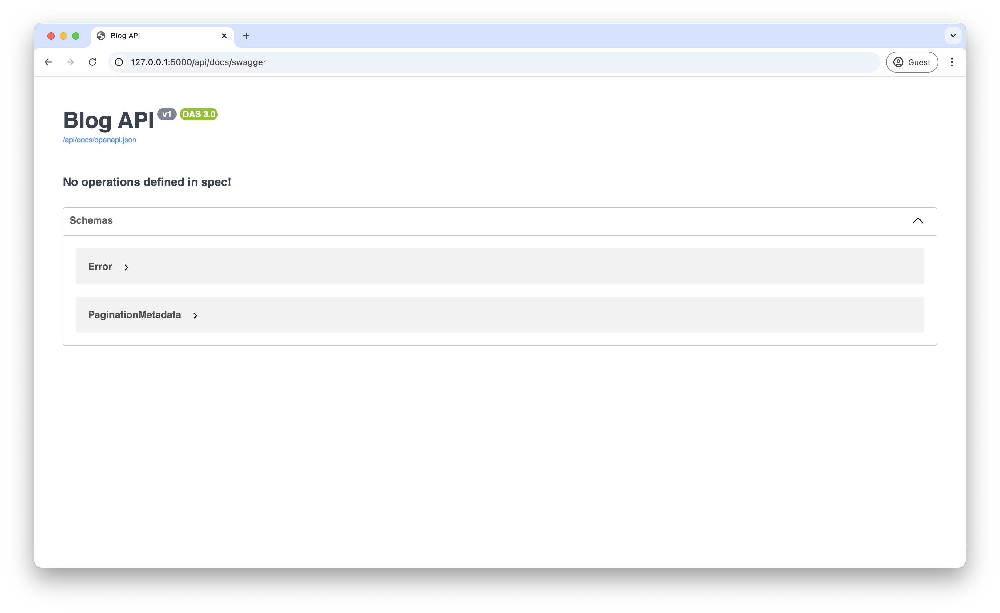 Screenshot of the API documentation