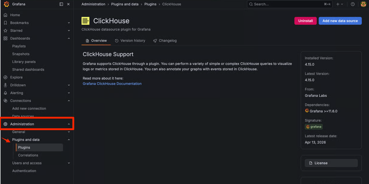 Screenshot of grafana plugins