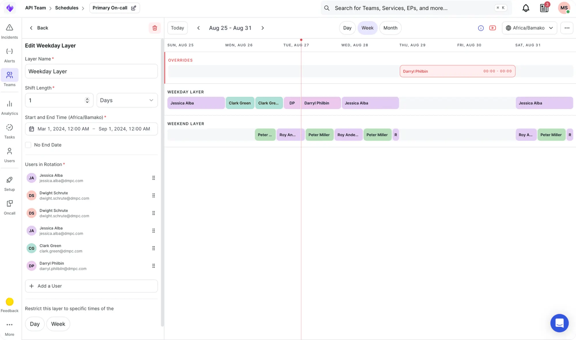 SCREENSHOT: Xurrent IMR on-call schedule and rotation view — xurrent.com/incident-management-response/on-call-management